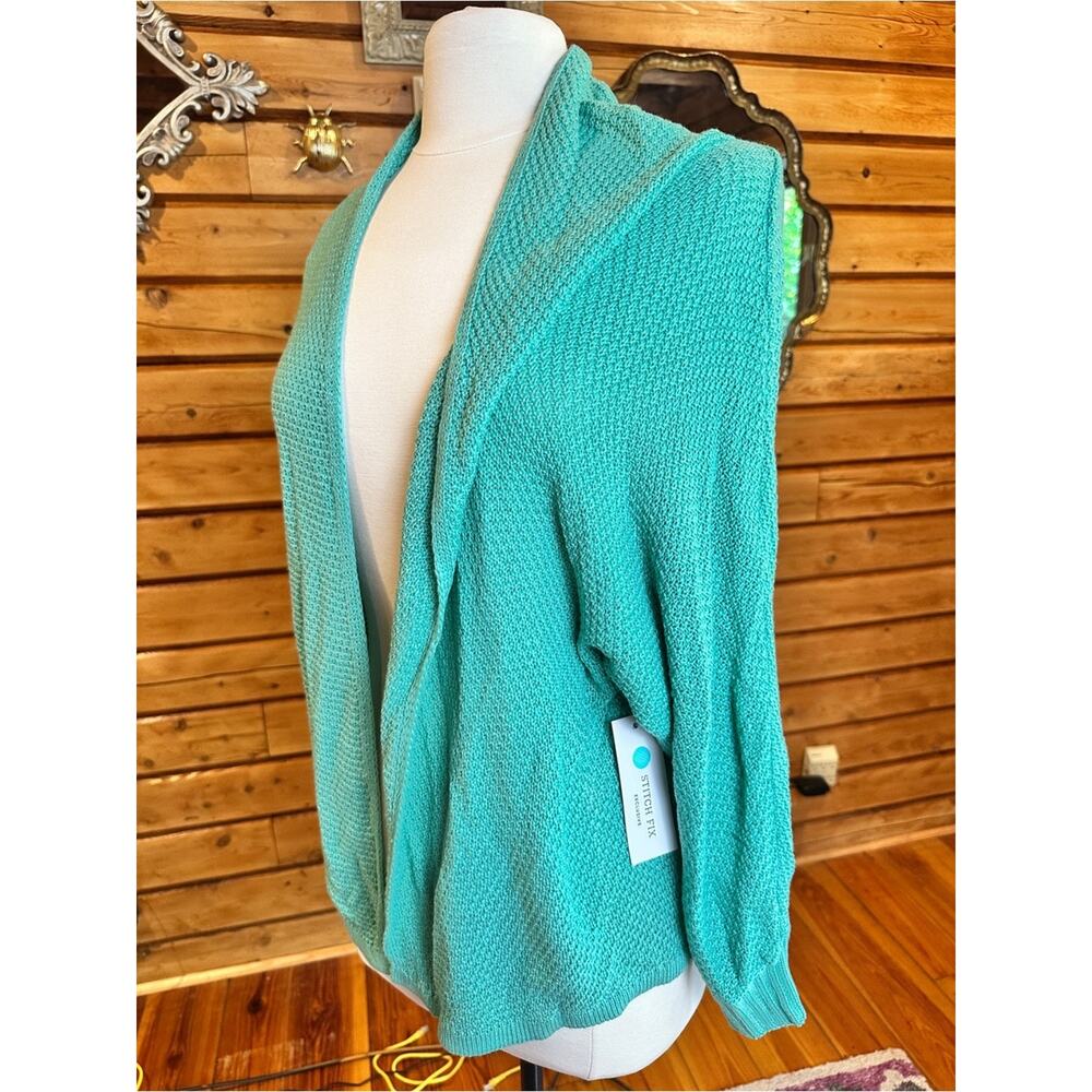 Pink Clover Turquoise Open-Front Knit Cardigan